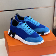 Hermes Bouncing Calfskin & Canvas Sneakers Blue 2021(For Men)