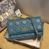 Dior Caro Belt Pouch with Chain in Steel Blue Supple Cannage Calfskin 2021