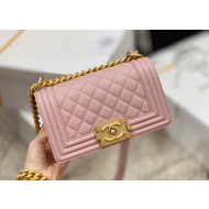 Chanel Quilted Origial Haas Caviar Leather Small Boy Flap Bag Pink with Matte Gold Hardware(Top Quality)