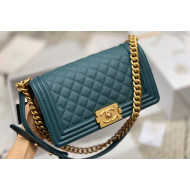 Chanel Quilted Origial Haas Caviar Leather Medium Boy Flap Bag Peacock Blue with Matte Gold Hardware(Top Quality)