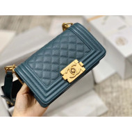 Chanel Quilted Origial Haas Caviar Leather Small Boy Flap Bag Peacock Blue with Matte Gold Hardware(Top Quality)