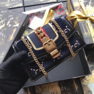 Gucci Sylvie GG Velvet Mini Chain Bag 494646 Blue 2018