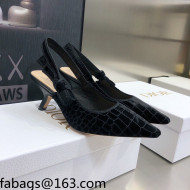 Dior J'Adior Slingback Pumps 6.5cm in Black Crocodile-Effect Embroidered Velvet 2021