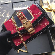 Gucci Sylvie GG Velvet Mini Chain Bag 494646 Red 2018
