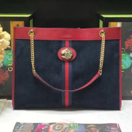 Gucci Suede Leather Rajah Large Tote 537219 Navy Blue 2018