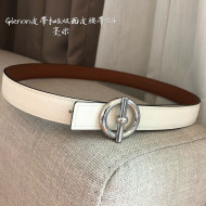 Hermes Glenan Reversible Calfskin Belt 24mm with Ring Buckle White/Silver 2021