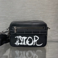 Dior and Peter Doig Men's Safari Messenger Bag in Black Grained Calfskin 2021