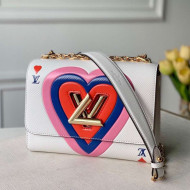 Louis Vuitton Game On Twist PM Bag in Oversized Heart Print Epi Leather M57460 White 2021