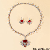 Bvlgari Pearl and Crystal Earrings/Necklace Red 08 2021