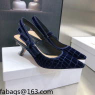 Dior J'Adior Slingback Pumps 6.5cm in Navy Blue Crocodile-Effect Embroidered Velvet 2021