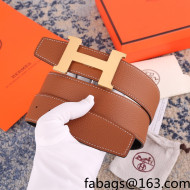 Hermes Batonnet Reversible Togo Leather Belt 38mm with H Buckle Clay Brown/Gold 2021