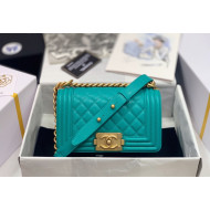 Chanel Quilted Origial Haas Caviar Leather Small Boy Flap Bag Turquoise with Matte Gold Hardware(Top Quality)