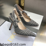 Dior J'Adior Slingback Pumps 9.5cm in Grey Crocodile-Effect Embroidered Velvet 2021