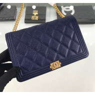 Chanel Grained Leather Boy Chanel Wallet on Chain A81969 Blue 2019