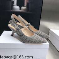 Dior J'Adior Slingback Pumps 6.5cm in Grey Crocodile-Effect Embroidered Velvet 2021