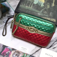 Gucci Matelassé Laminated Leather Clutch Green/Gold/Red 2019