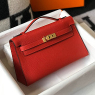 Hermes Kelly Mini Pouchette Bag 22cm in Epsom Leather Red/Gold 2020