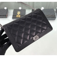 Chanel Lambskin Boy Chanel Wallet on Chain A81969 Black/Silver 2019