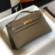 Hermes Kelly Mini Pouchette Bag 22cm in Epsom Leather Elephant Grey/Gold 2020