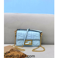 Fendi Baguette Mini FF Logo Lambskin Flap Bag Light Blue 2022