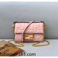Fendi Baguette Mini FF Logo Lambskin Flap Bag Light Pink 2022