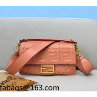 Fendi Baguette Medium FF Logo Lambskin Flap Bag Shrimp Pink 2022