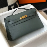 Hermes Kelly Mini Pouchette Bag 22cm in Epsom Leather Dusty Green/Gold 2020
