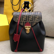 Fendi F Logo Leather and Black Grained Leather Backpack 2018