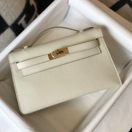 Hermes Kelly Mini Pouchette Bag 22cm in Epsom Leather White/Gold 2020