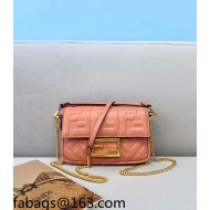 Fendi Baguette Mini FF Logo Lambskin Flap Bag Shrimp Pink 2022