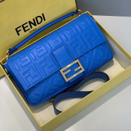 Fendi Baguette Large FF Logo Lambskin Flap Bag Royal Blue 2022