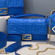 Fendi Baguette Medium FF Logo Lambskin Flap Bag Royal Blue 2022