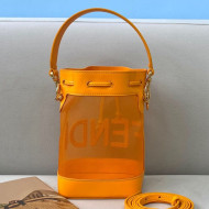 Fendi Mon Tresor Mini Bucket Bag in Orange Leather and Mesh 2021