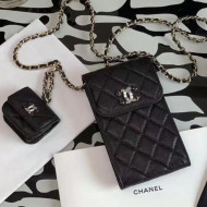 Chanel Quilted Grained Calfskin Phone Airpods Case with Chain AP2033 Black 2021
