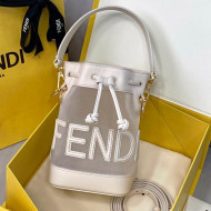 Fendi Mon Tresor Mini Bucket Bag in White Leather and Mesh 2021