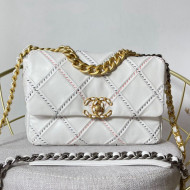 Chanel 19 Patchwork Lambskin Large Flap Bag AS1161 White 2021