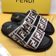 Fendi FF Leather Flat Slide Sandals White/Brown 2020 (For Women and Men)
