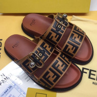 Fendi FF Leather Flat Slide Sandals Coffee Brown 2020 (For Women and Men)