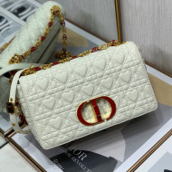Dior Medium Dioramour Caro Bag in White Cannage Calfskin with Heart Motif 2021