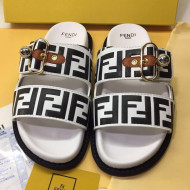 Fendi FF Leather Flat Slide Sandals White/Black 2020 (For Women and Men)