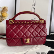 Chanel Hanger Calfskin Small Flap Bag With Top Handle Burgundy Fall 2021