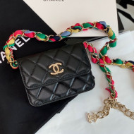 Chanel Quilted Shiny Lambskin Belt Bag with Scarf Entwined Chain AP2054 Black 2021