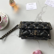 Valentino Candystud Clutch Bag in Soft Lambskin Leather Black 2018