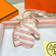 Hermes Geegee Savannah Lambskin Zebra Bag Charm and Key Holder Pink/White/Orange 2022 05
