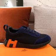 Hermes Bouncing Suede Sneakers Navy Blue 2021 09 (For Women and Men)