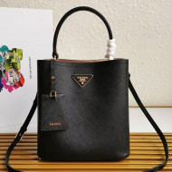 Prada Medium Saffiano Leather Panier Bucket Bag Black 01 2021