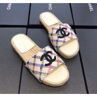 Chanel CC Weave Plaid Espadrilles Sandal White/Pink/Blue 2019