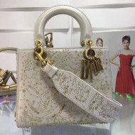 Dior Lady Dior Supple bag Embroidered with Gold Thread White 2018