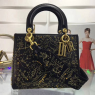 Dior Lady Dior Supple bag Embroidered with Gold Thread Black 2018