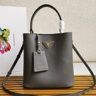 Prada Medium Saffiano Leather Panier Bucket Bag Grey 2021